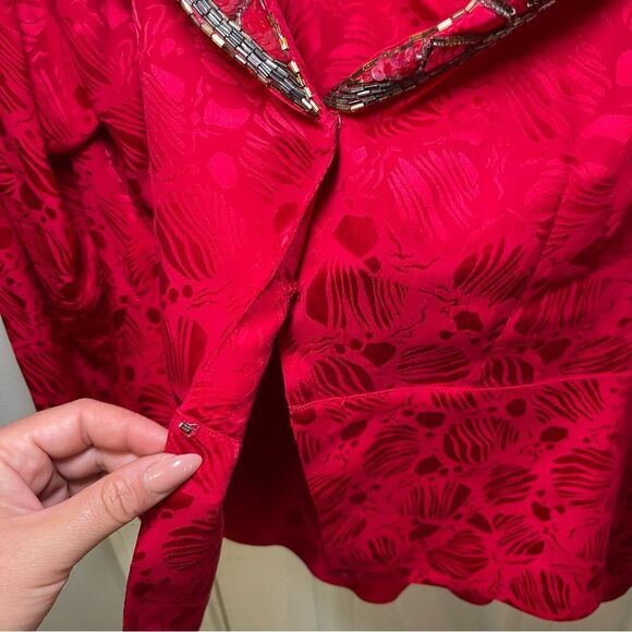 Vintage Elegant 3pc Women Red Vibrant Suit Beaded Sequined Details - Picture 8 of 16